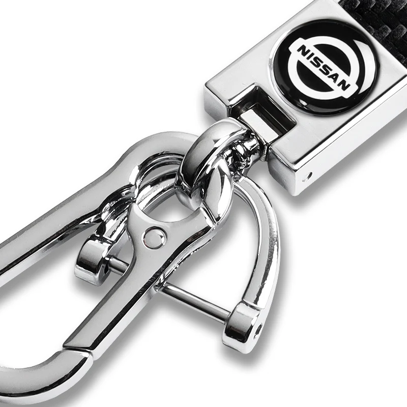 NISSAN NISMO Universal Chrome 3D Logo Carbon Fiber Look Black Leather Metal Gift Decor Quick Release Lanyard Keychain - Image 2