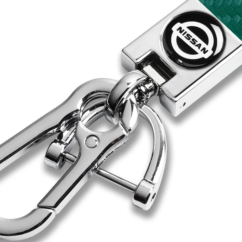 NISSAN NISMO Universal Chrome 3D Logo Carbon Fiber Look Green Leather Metal Gift Decor Quick Release Lanyard Keychain - Image 2