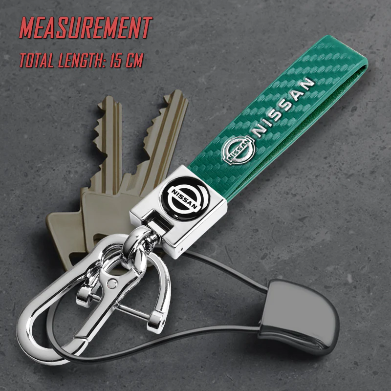 NISSAN NISMO Universal Chrome 3D Logo Carbon Fiber Look Green Leather Metal Gift Decor Quick Release Lanyard Keychain - Image 5