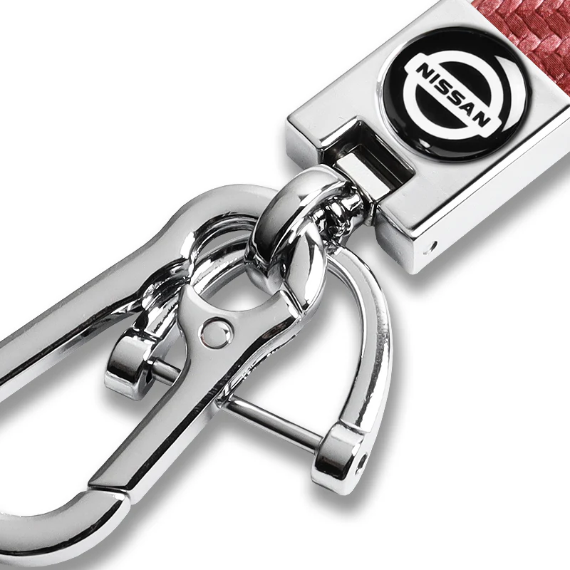 NISSAN NISMO Universal Chrome 3D Logo Carbon Fiber Look Rare Pink Leather Metal Gift Decor Quick Release Lanyard Keychain - Image 2