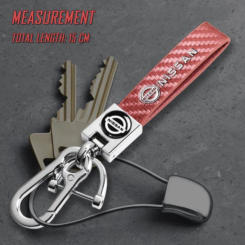 NISSAN NISMO Universal Chrome 3D Logo Carbon Fiber Look Rare Pink Leather Metal Gift Decor Quick Release Lanyard Keychain - Image 5