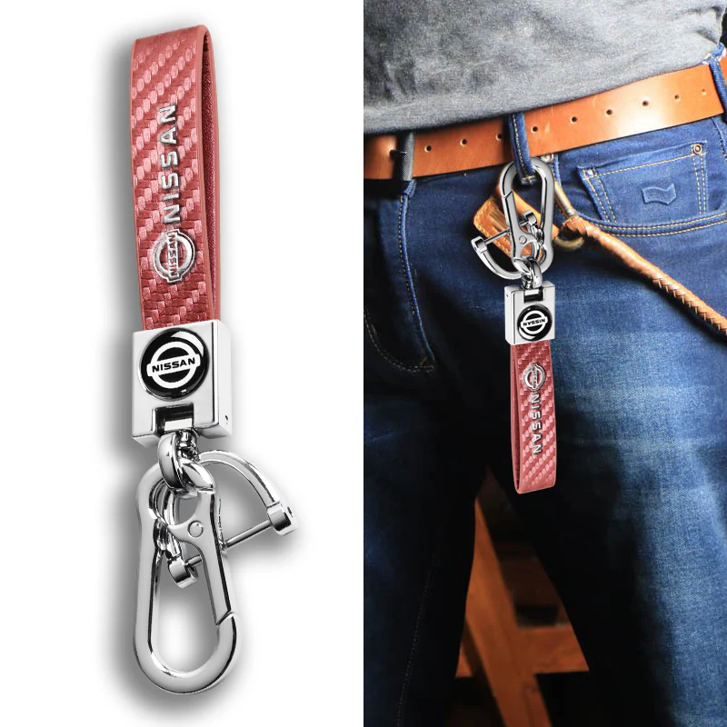 NISSAN NISMO Universal Chrome 3D Logo Carbon Fiber Look Rare Pink Leather Metal Gift Decor Quick Release Lanyard Keychain - Image 7