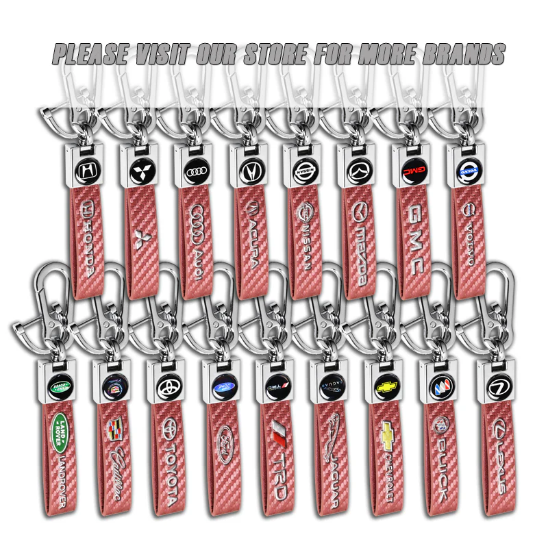 NISSAN NISMO Universal Chrome 3D Logo Carbon Fiber Look Rare Pink Leather Metal Gift Decor Quick Release Lanyard Keychain - Image 9