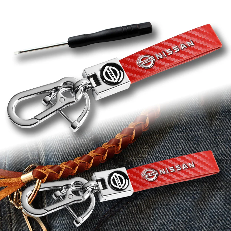 NISSAN NISMO Universal Chrome 3D Logo Carbon Fiber Look Red Leather Metal Gift Decor Quick Release Lanyard Keychain - Image 3