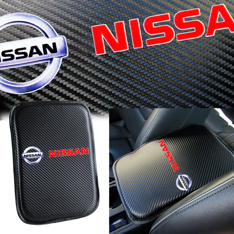 NISSAN Set Black 15" Diameter Car Auto Steering Wheel Cover Quality Leather with Center Console Armrest Cushion Mat Pad Cover - Image 4