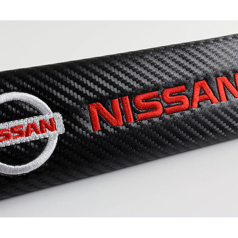 Nissan Set Black Keychain Metal Key Ring with Black Carbon Fiber Look Seat Belt Covers - Image 2