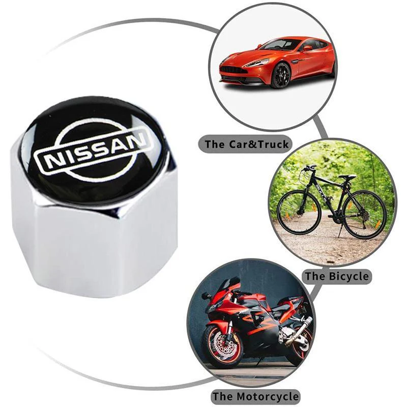 NISSAN Set LOGO Emblems with Silver Tire Wheel Valves Air Caps Keychain - US SELLER - Image 2