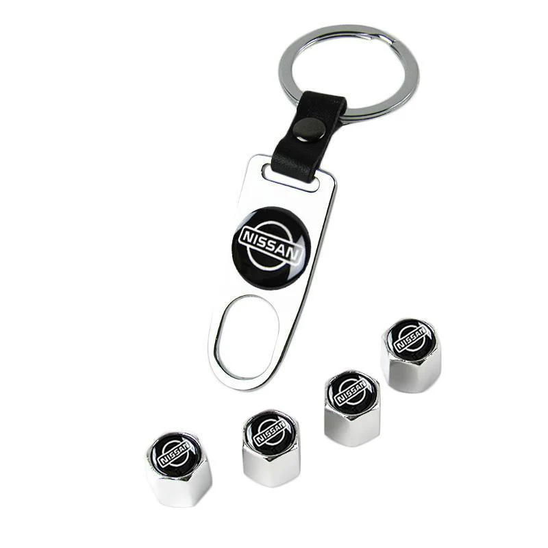 NISSAN Set LOGO Emblems with Silver Tire Wheel Valves Air Caps Keychain - US SELLER - Image 3