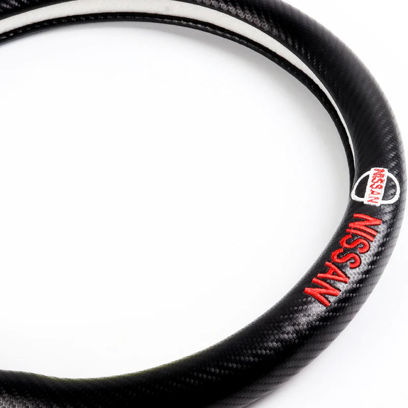 NISSAN Set of Car 15" Steering Wheel Cover Carbon Fiber Look Leather with Exquisite Clock - Image 2