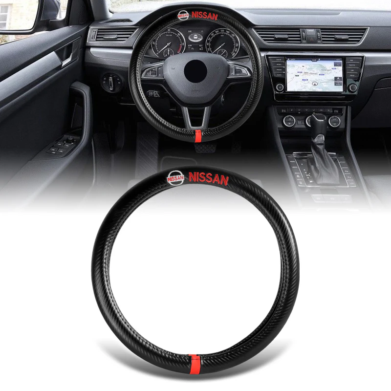 NISSAN Set of Car 15" Steering Wheel Cover Carbon Fiber Style Leather NISMO with Seat Belt Covers - Image 7
