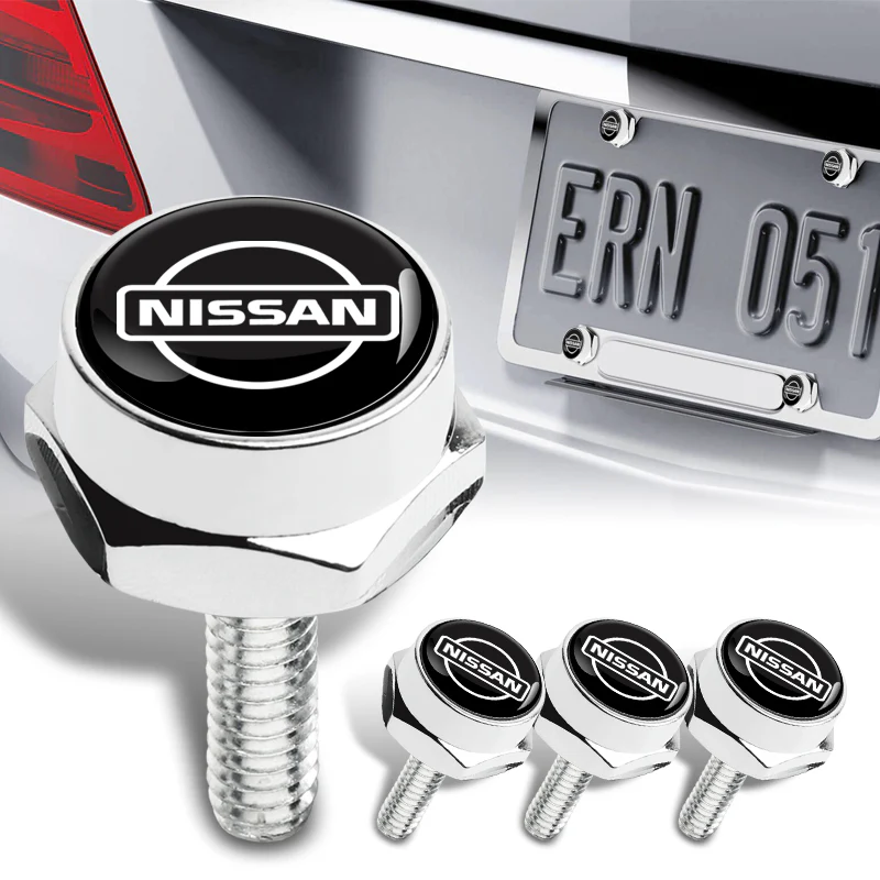 NISSAN Stainless Steel Black License Plate Frame 2pcs Brand New SET with Caps Bolt - Image 5