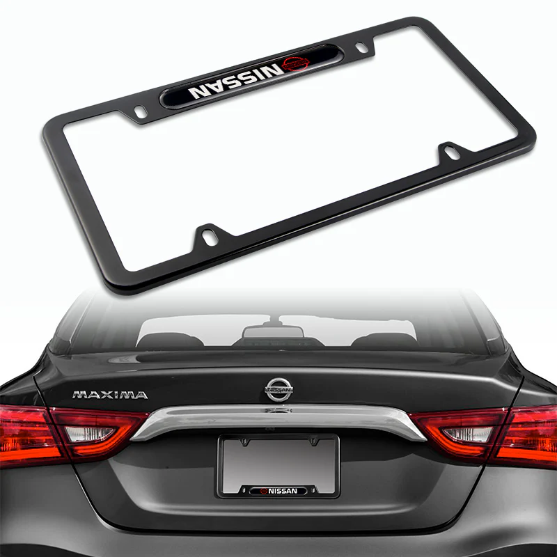NISSAN Stainless Steel License Plate Frame 2pcs Brand New Black SET with Caps Bolt - Image 8