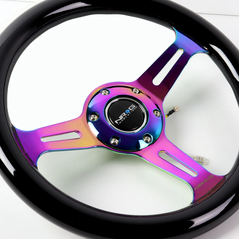 NRG 12" 310mm 6-Bolt Hole Black Wood Grain Grip Aluminum Finished 3-Spoke Steering Wheel ST-310BK-MC-Neo Chrome Spoke - Image 3