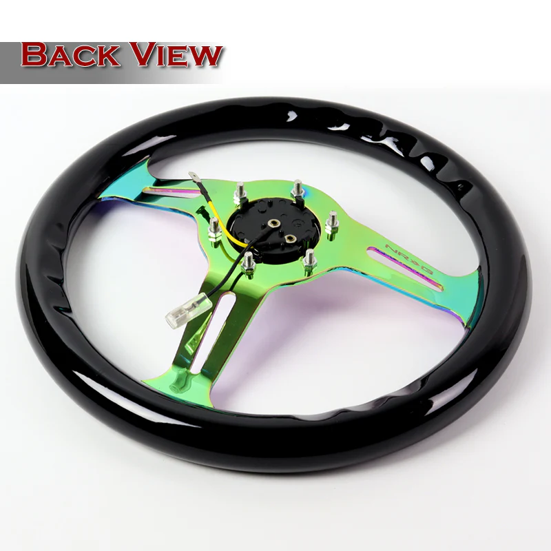 NRG 12" 310mm 6-Bolt Hole Black Wood Grain Grip Aluminum Finished 3-Spoke Steering Wheel ST-310BK-MC-Neo Chrome Spoke - Image 4