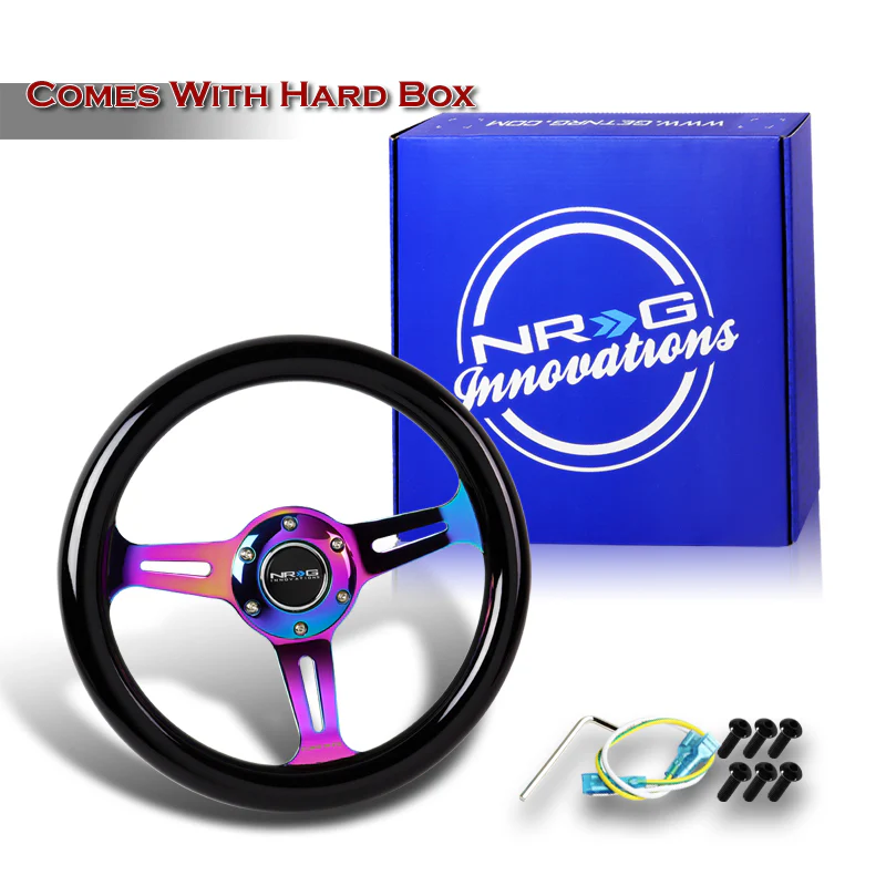NRG 12" 310mm 6-Bolt Hole Black Wood Grain Grip Aluminum Finished 3-Spoke Steering Wheel ST-310BK-MC-Neo Chrome Spoke - Image 5