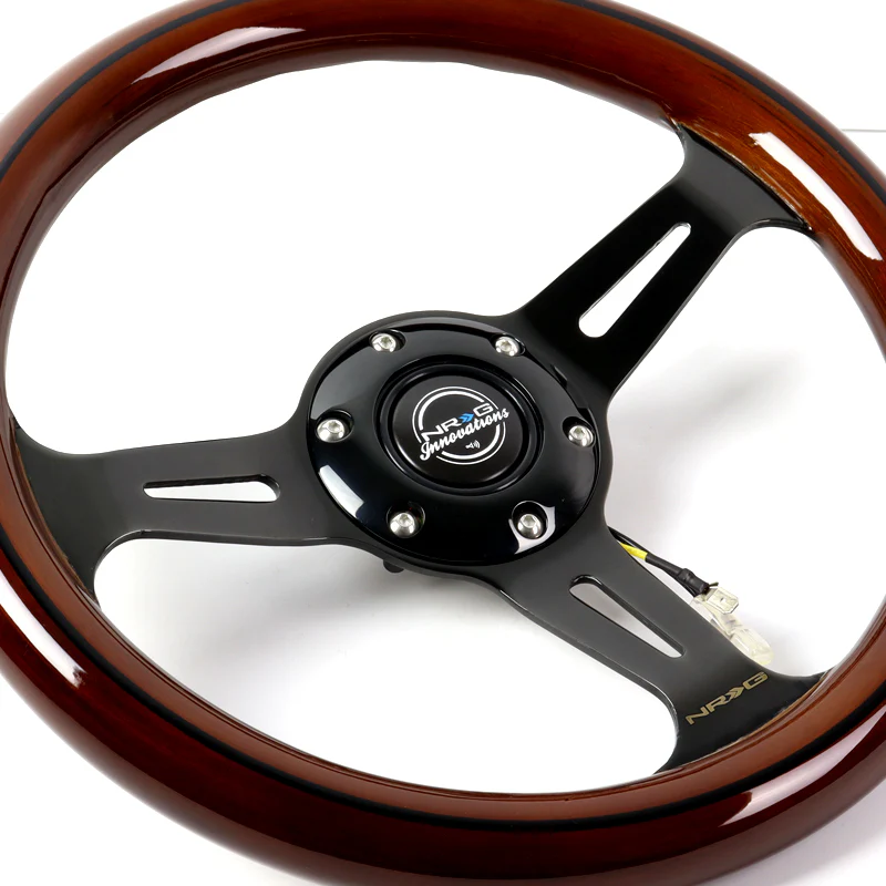 NRG 12" 310mm 6-Bolt Hole Dark Wood Grain Grip Aluminum Finished 3-Spoke Steering Wheel ST-310BRB-BK -Black Chrome Spoke - Image 3