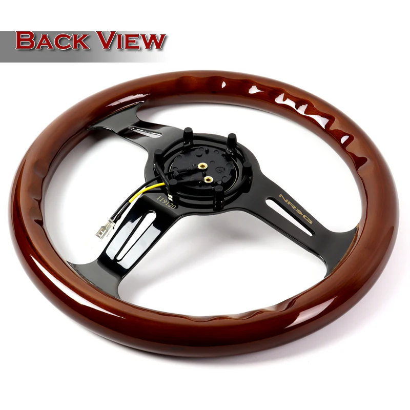 NRG 12" 310mm 6-Bolt Hole Dark Wood Grain Grip Aluminum Finished 3-Spoke Steering Wheel ST-310BRB-BK -Black Chrome Spoke - Image 4
