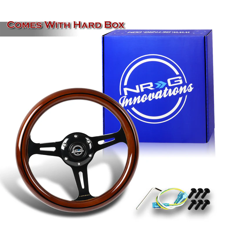 NRG 12" 310mm 6-Bolt Hole Dark Wood Grain Grip Aluminum Finished 3-Spoke Steering Wheel ST-310BRB-BK -Black Chrome Spoke - Image 5