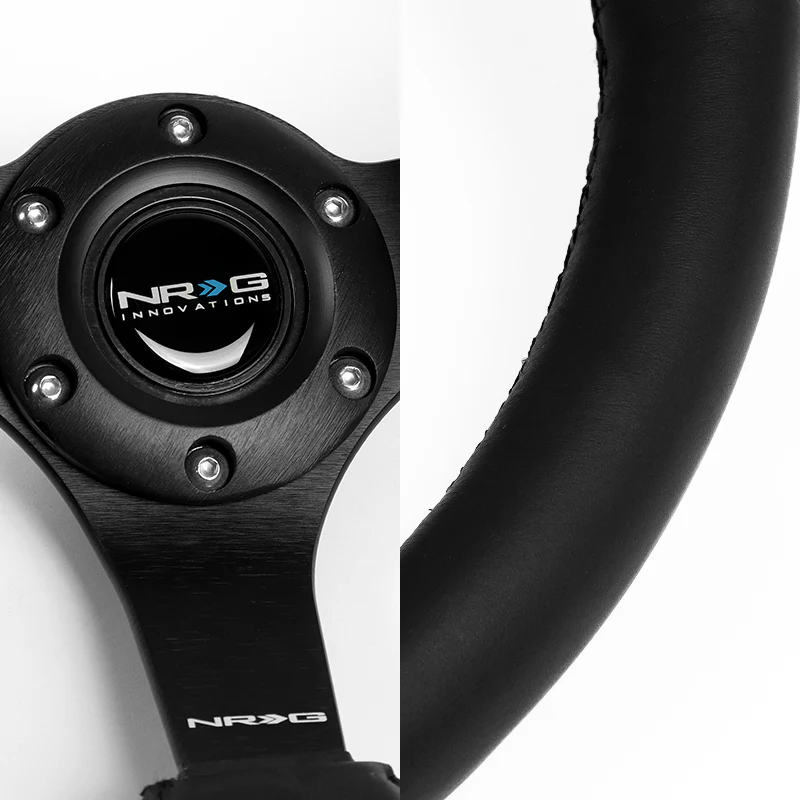 NRG 13" 330mm 6-Bolt Hole Black Leather Grip Aluminum Finished 3-Spoke 3" Deep Dish Steering Wheel RST-033BK-R -Black Spoke - Image 3