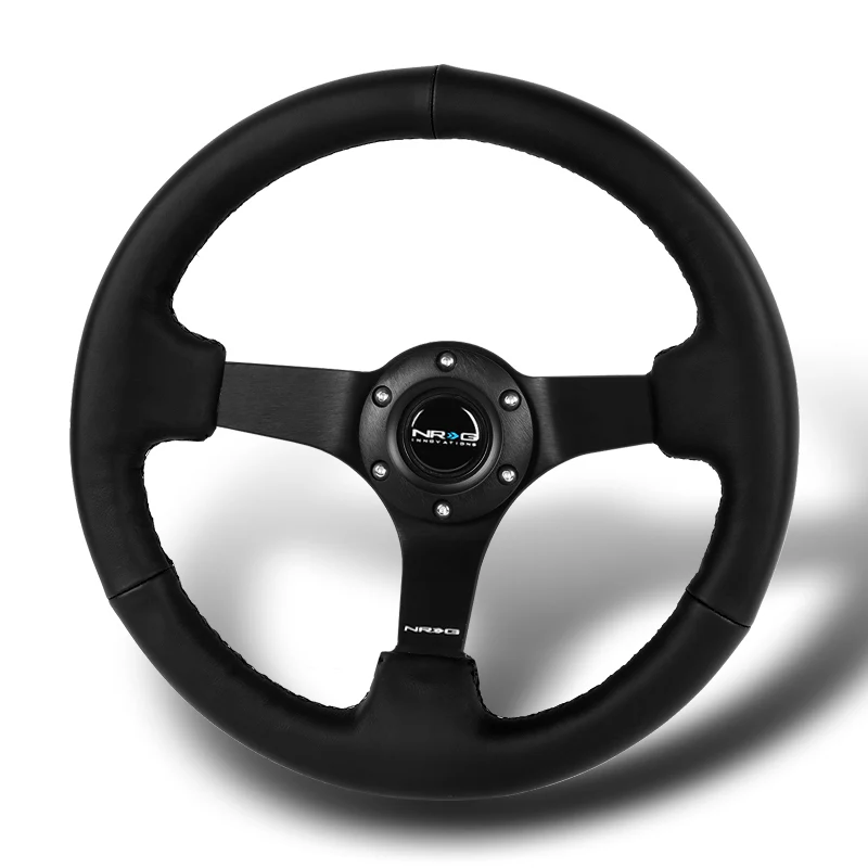 NRG 13" 330mm 6-Bolt Hole Black Leather Grip Aluminum Finished 3-Spoke 3" Deep Dish Steering Wheel RST-033BK-R -Black Spoke - Image 4