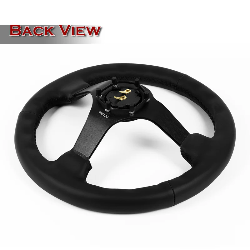 NRG 13" 330mm 6-Bolt Hole Black Leather Grip Aluminum Finished 3-Spoke 3" Deep Dish Steering Wheel RST-033BK-R -Black Spoke - Image 5