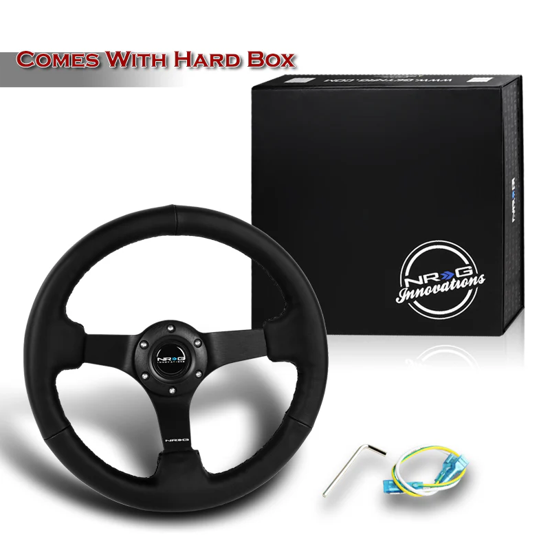NRG 13" 330mm 6-Bolt Hole Black Leather Grip Aluminum Finished 3-Spoke 3" Deep Dish Steering Wheel RST-033BK-R -Black Spoke - Image 6