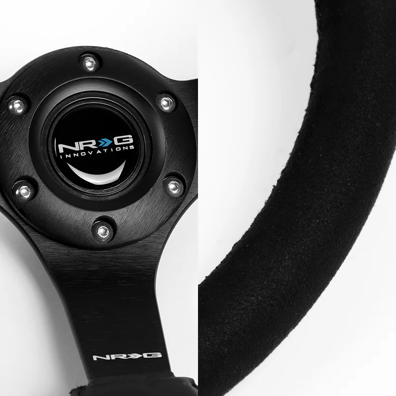 NRG 13" 330mm 6-Bolt Hole Black Suede Grip With Aluminum Finished 3-Spoke 3 Inch Deep Dish Steering Wheel RST-033BK-S -Black Spoke - Image 3