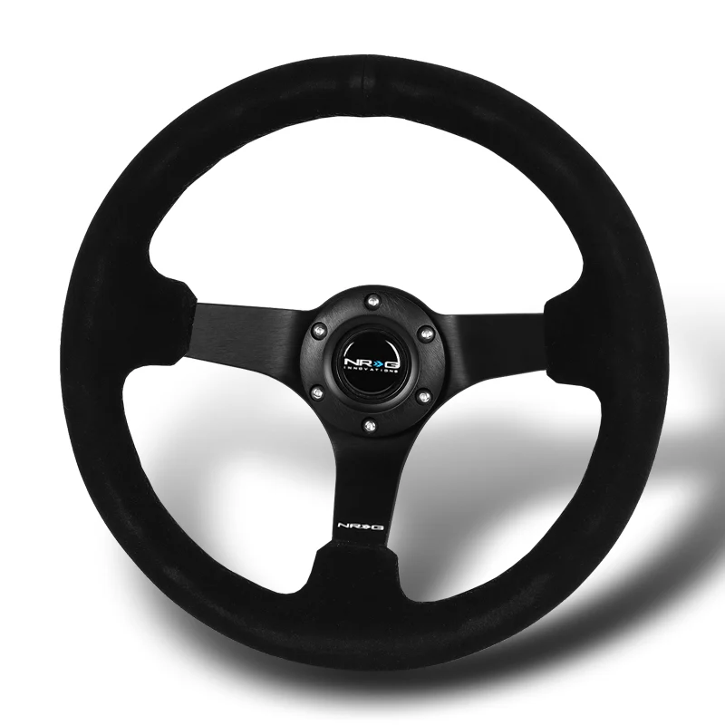 NRG 13" 330mm 6-Bolt Hole Black Suede Grip With Aluminum Finished 3-Spoke 3 Inch Deep Dish Steering Wheel RST-033BK-S -Black Spoke - Image 4