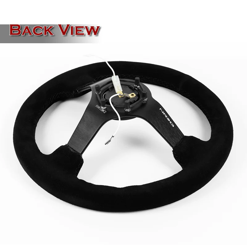 NRG 13" 330mm 6-Bolt Hole Black Suede Grip With Aluminum Finished 3-Spoke 3 Inch Deep Dish Steering Wheel RST-033BK-S -Black Spoke - Image 5