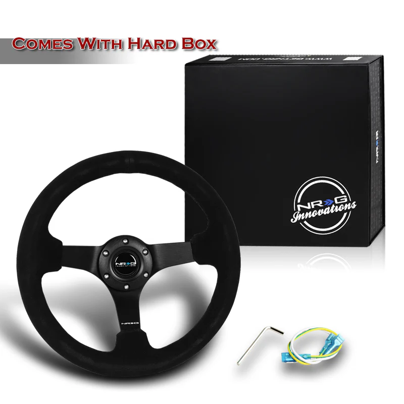 NRG 13" 330mm 6-Bolt Hole Black Suede Grip With Aluminum Finished 3-Spoke 3 Inch Deep Dish Steering Wheel RST-033BK-S -Black Spoke - Image 6