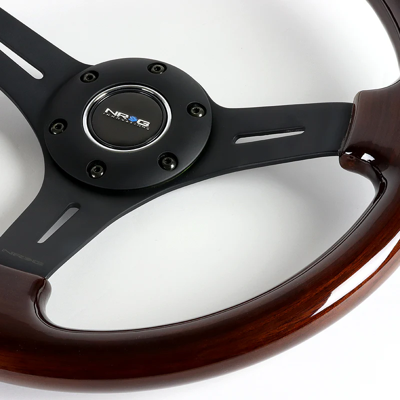 NRG 13" 330mm 6-Bolt Hole Classic Dark Wood Grain Grip Aluminum Finished 3-Spoke Steering Wheel ST-015-1BK -Black Spoke - Image 3
