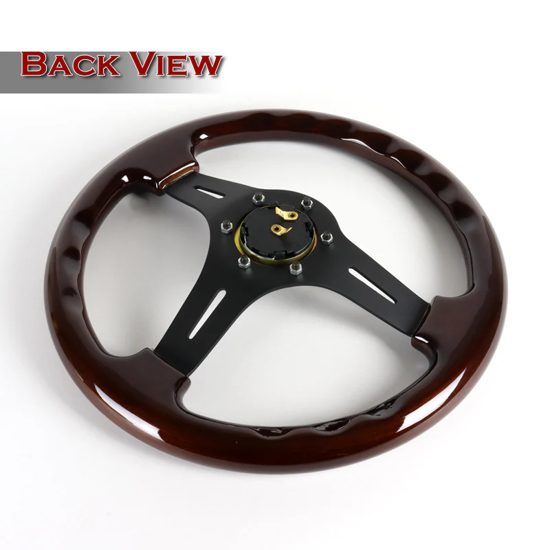 NRG 13" 330mm 6-Bolt Hole Classic Dark Wood Grain Grip Aluminum Finished 3-Spoke Steering Wheel ST-015-1BK -Black Spoke - Image 4