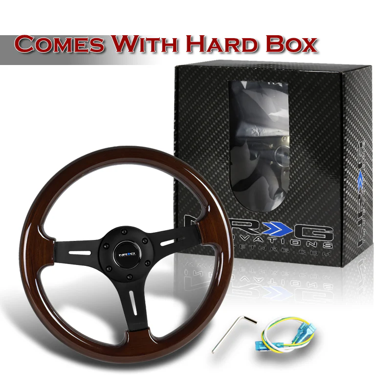 NRG 13" 330mm 6-Bolt Hole Classic Dark Wood Grain Grip Aluminum Finished 3-Spoke Steering Wheel ST-015-1BK -Black Spoke - Image 5