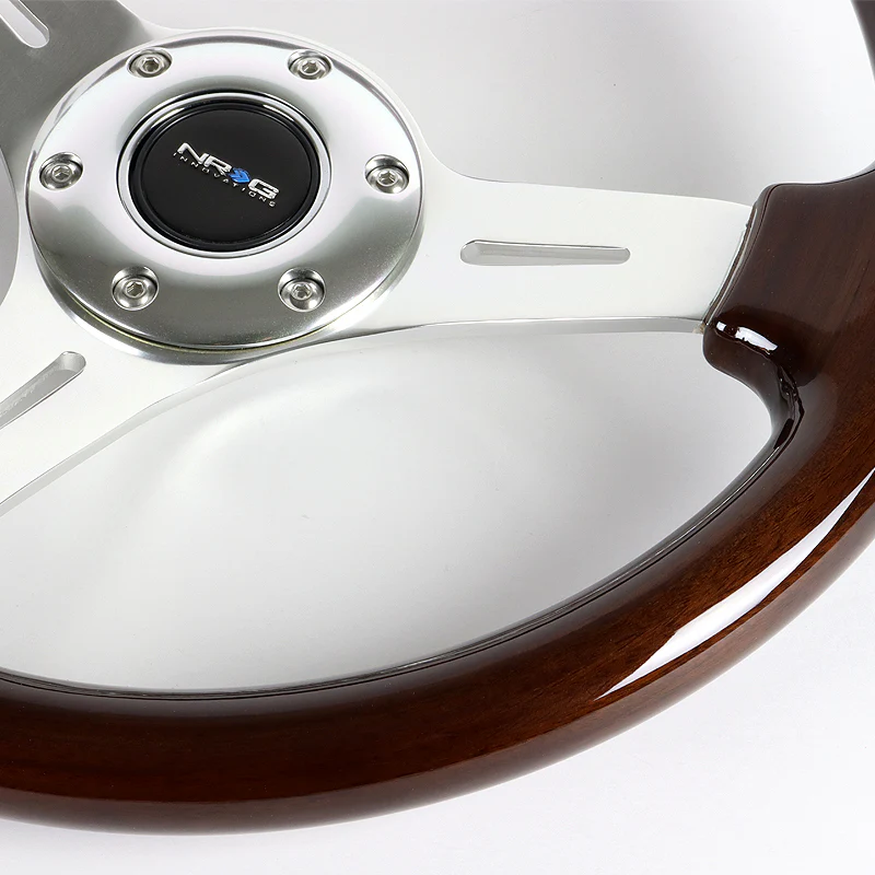 NRG 13" 330mm 6-Bolt Hole Classic Dark Wood Grain Grip Aluminum Finished 3-Spoke Steering Wheel ST-015-1CH -Silver Spoke - Image 3