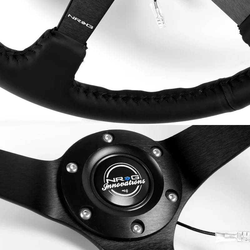 NRG 13.75" 350mm 6-Bolt Hole Black Leather Grip With Aluminum Finished 3-Spoke 3 Inch Deep Dish Steering Wheel RST-036MB-R -Matte Black Spoke - Image 3