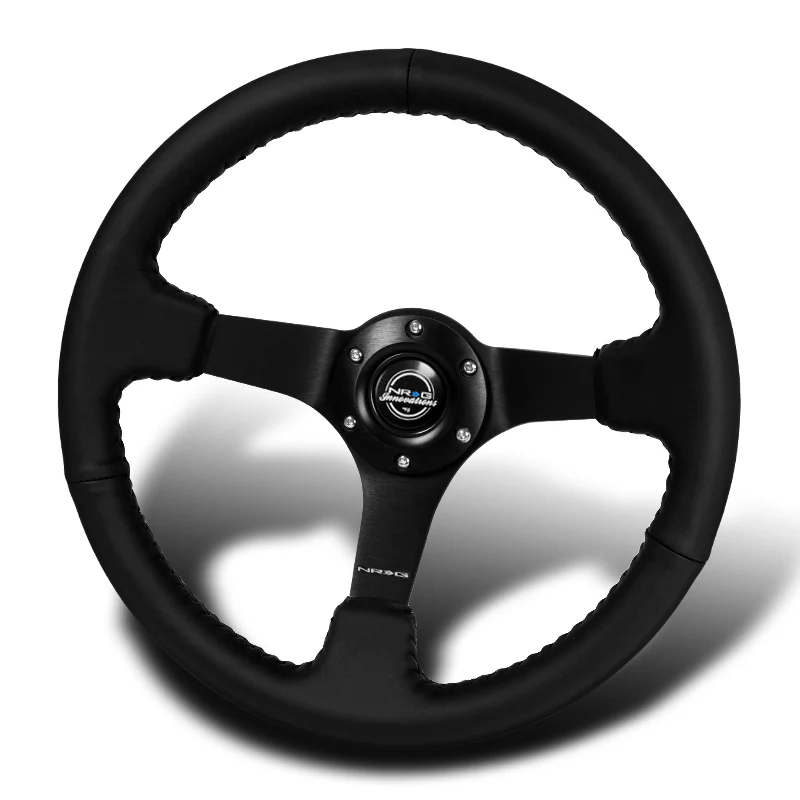 NRG 13.75" 350mm 6-Bolt Hole Black Leather Grip With Aluminum Finished 3-Spoke 3 Inch Deep Dish Steering Wheel RST-036MB-R -Matte Black Spoke - Image 4