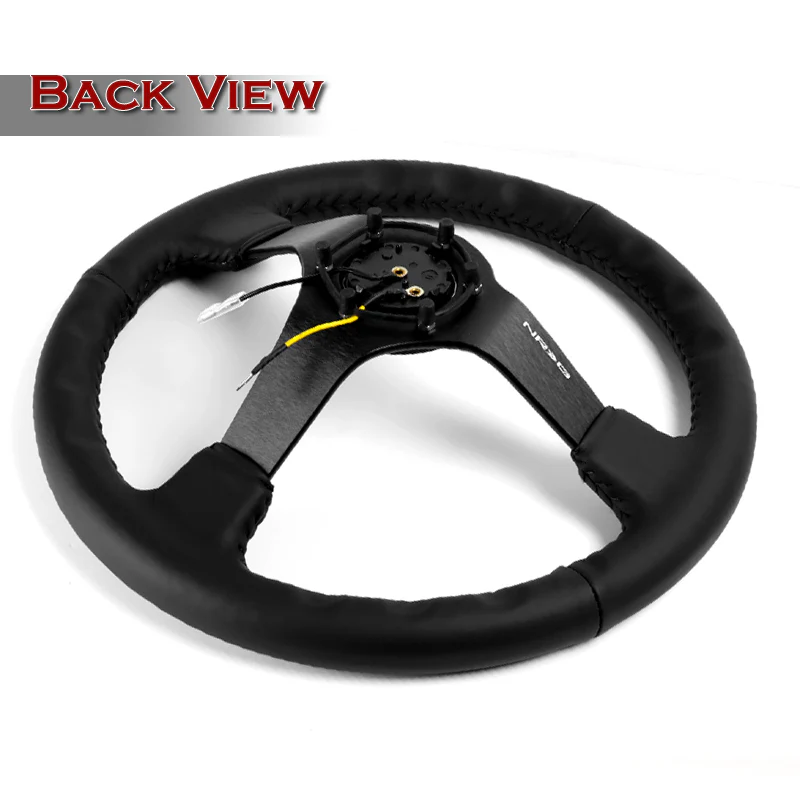 NRG 13.75" 350mm 6-Bolt Hole Black Leather Grip With Aluminum Finished 3-Spoke 3 Inch Deep Dish Steering Wheel RST-036MB-R -Matte Black Spoke - Image 5