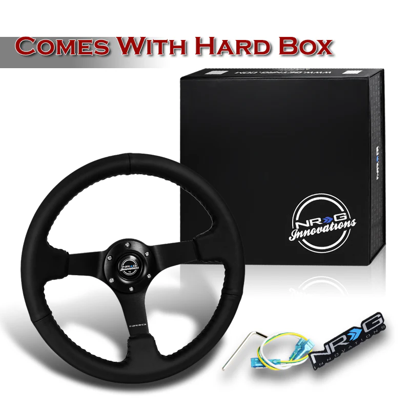 NRG 13.75" 350mm 6-Bolt Hole Black Leather Grip With Aluminum Finished 3-Spoke 3 Inch Deep Dish Steering Wheel RST-036MB-R -Matte Black Spoke - Image 6