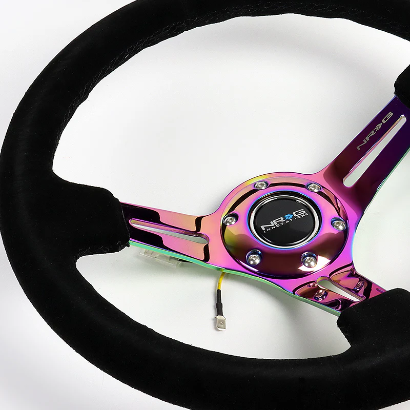 NRG 13.75" 350mm 6-Bolt Hole Black Suede Grip With Aluminum Finished 3-Spoke 3 Inch Deep Dish Steering Wheel RST-018S-MCBS -Neo Chrome Spoke - Image 3