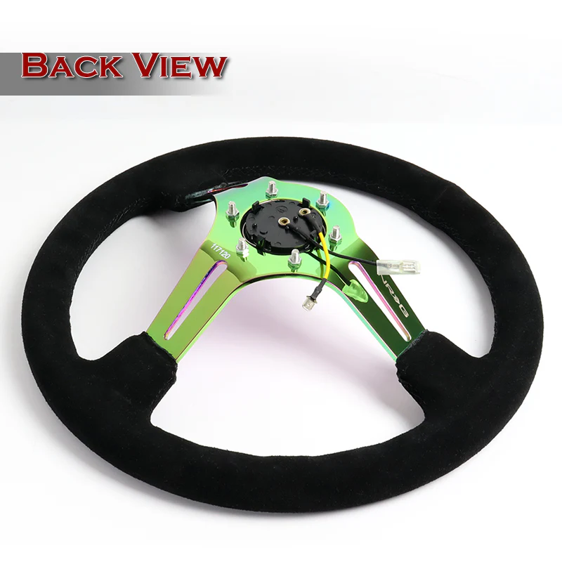 NRG 13.75" 350mm 6-Bolt Hole Black Suede Grip With Aluminum Finished 3-Spoke 3 Inch Deep Dish Steering Wheel RST-018S-MCBS -Neo Chrome Spoke - Image 4
