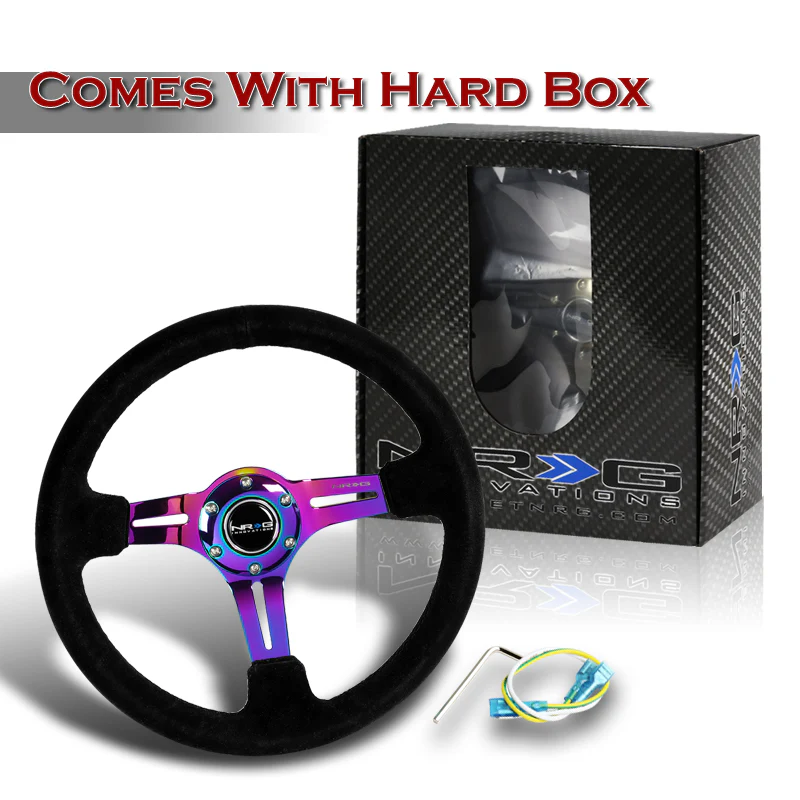 NRG 13.75" 350mm 6-Bolt Hole Black Suede Grip With Aluminum Finished 3-Spoke 3 Inch Deep Dish Steering Wheel RST-018S-MCBS -Neo Chrome Spoke - Image 5