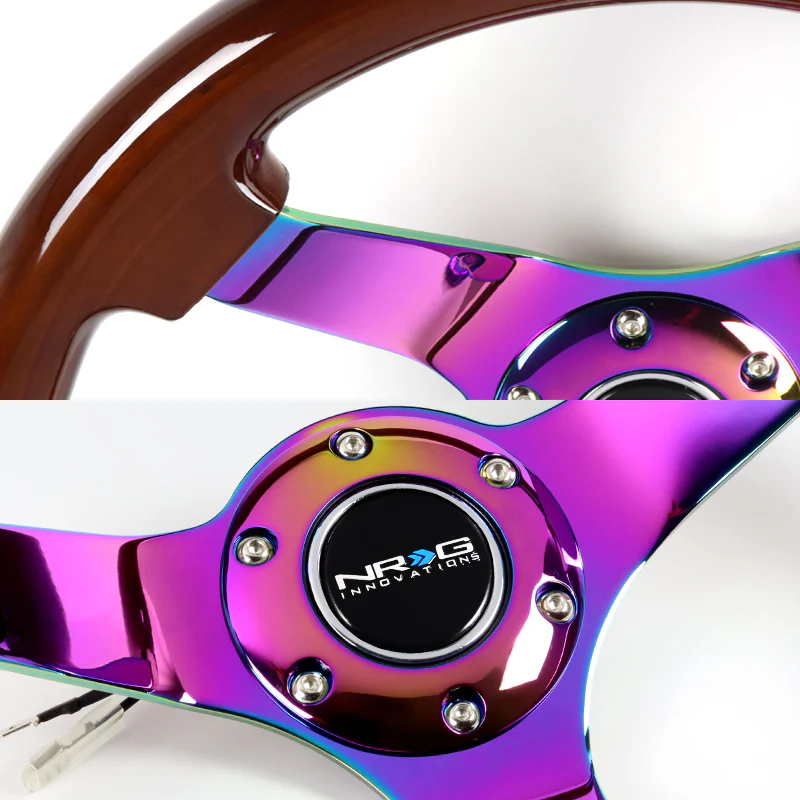 NRG 13.75" 350mm 6-Bolt Hole Brown Wood Grip With Aluminum Finished 3-Spoke 3 Inch Deep Dish Steering Wheel RST-036BR-MC -Neo Chrome Spoke - Image 3