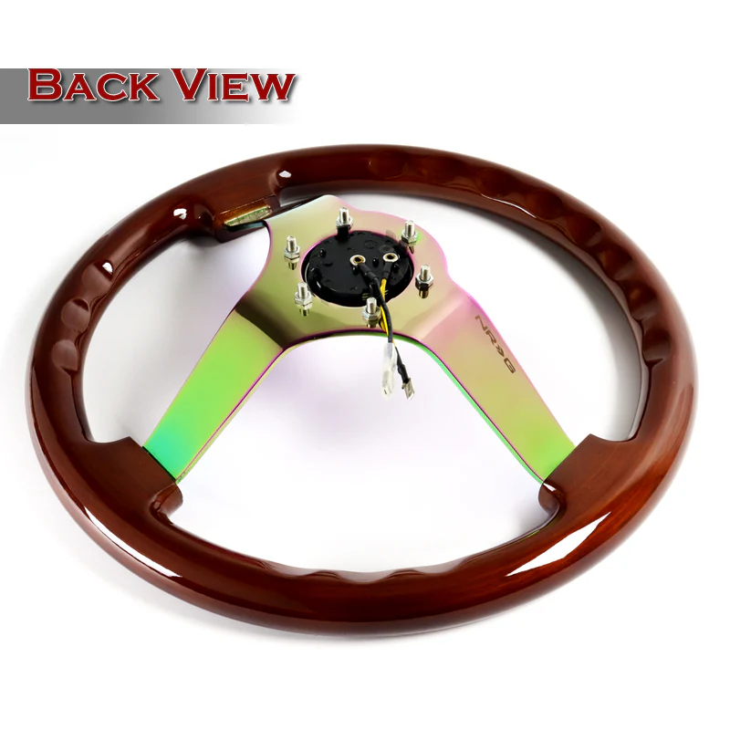 NRG 13.75" 350mm 6-Bolt Hole Brown Wood Grip With Aluminum Finished 3-Spoke 3 Inch Deep Dish Steering Wheel RST-036BR-MC -Neo Chrome Spoke - Image 5