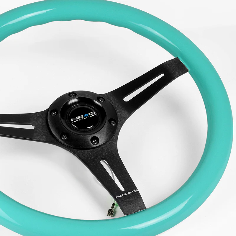 NRG 13.75" 350mm 6-Bolt Hole Classic Minty Fresh Wood Grip Aluminum Finished 3-Spoke Steering Wheel ST-015BK-MF -Black Spoke - Image 3
