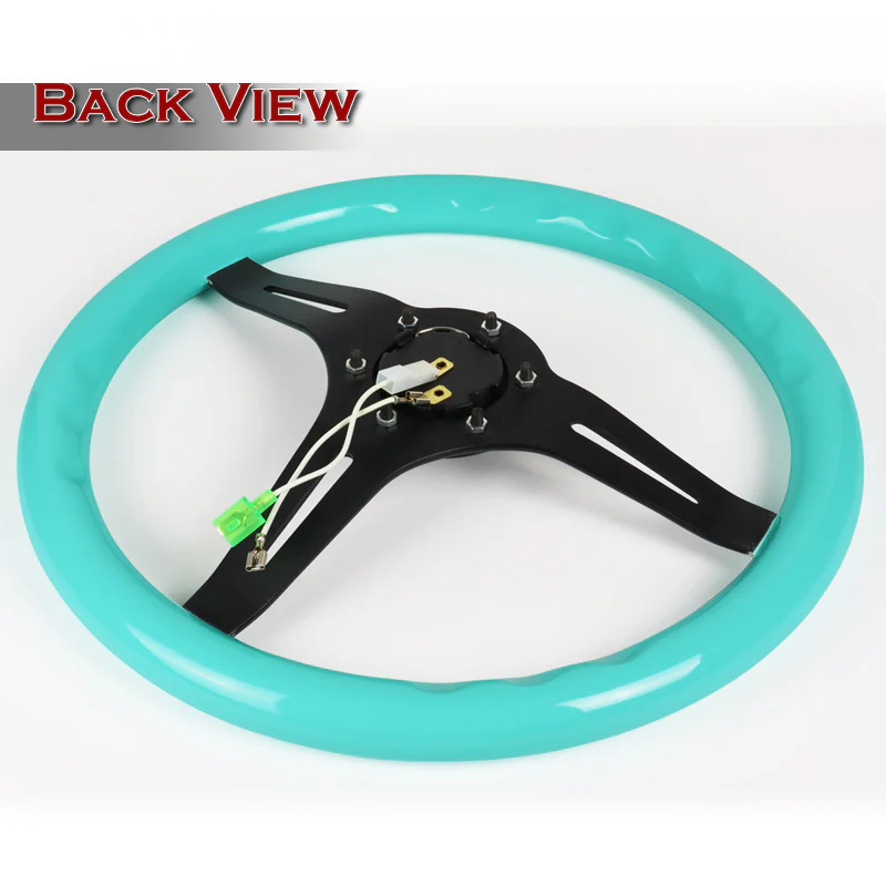 NRG 13.75" 350mm 6-Bolt Hole Classic Minty Fresh Wood Grip Aluminum Finished 3-Spoke Steering Wheel ST-015BK-MF -Black Spoke - Image 4