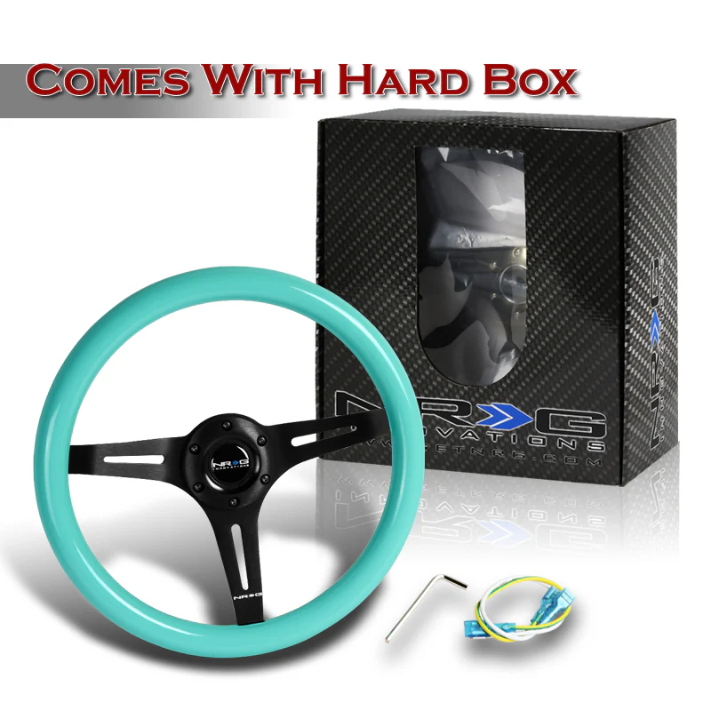 NRG 13.75" 350mm 6-Bolt Hole Classic Minty Fresh Wood Grip Aluminum Finished 3-Spoke Steering Wheel ST-015BK-MF -Black Spoke - Image 5