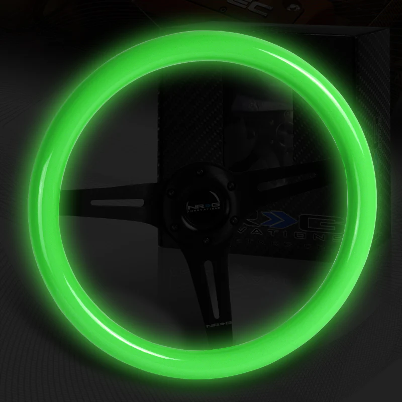 NRG 13.75" 350mm 6-Bolt Hole Glow In The Dark Special White Wood Grip Aluminum Finished 3-Spoke Steering Wheel ST-015BK-GL -Black Spoke - Image 2