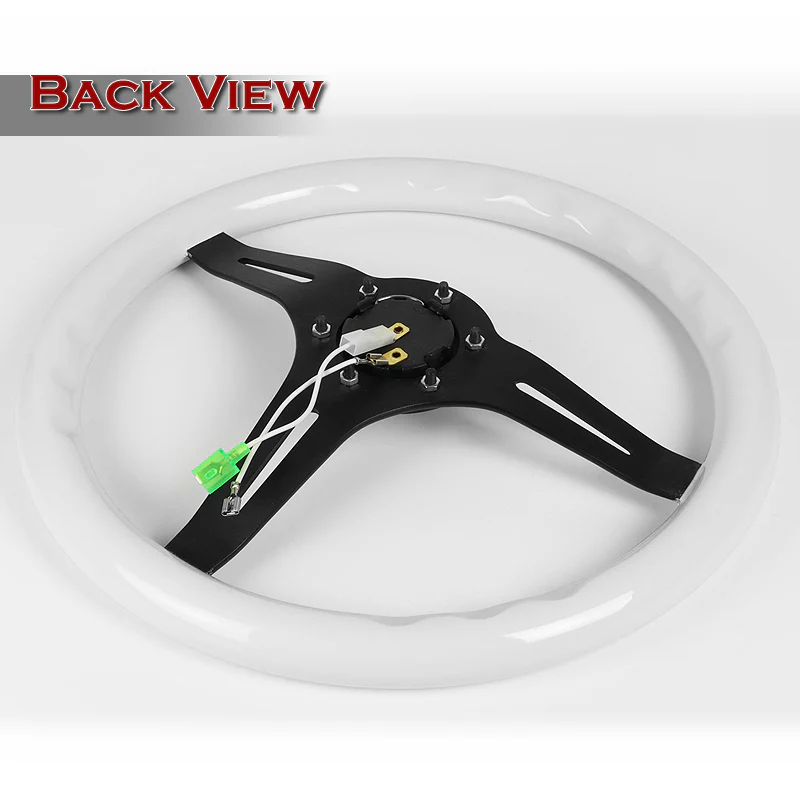 NRG 13.75" 350mm 6-Bolt Hole Glow In The Dark Special White Wood Grip Aluminum Finished 3-Spoke Steering Wheel ST-015BK-GL -Black Spoke - Image 5