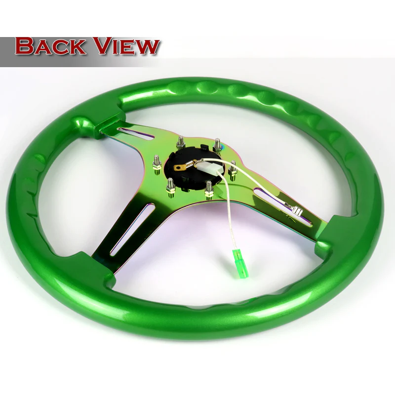 NRG 13.75" 350mm 6-Bolt Hole Green Classic Wood Grain Grip Aluminum Finished 3-Spoke Steering Wheel ST-015MC-GN -Neo Chrome Spoke - Image 4