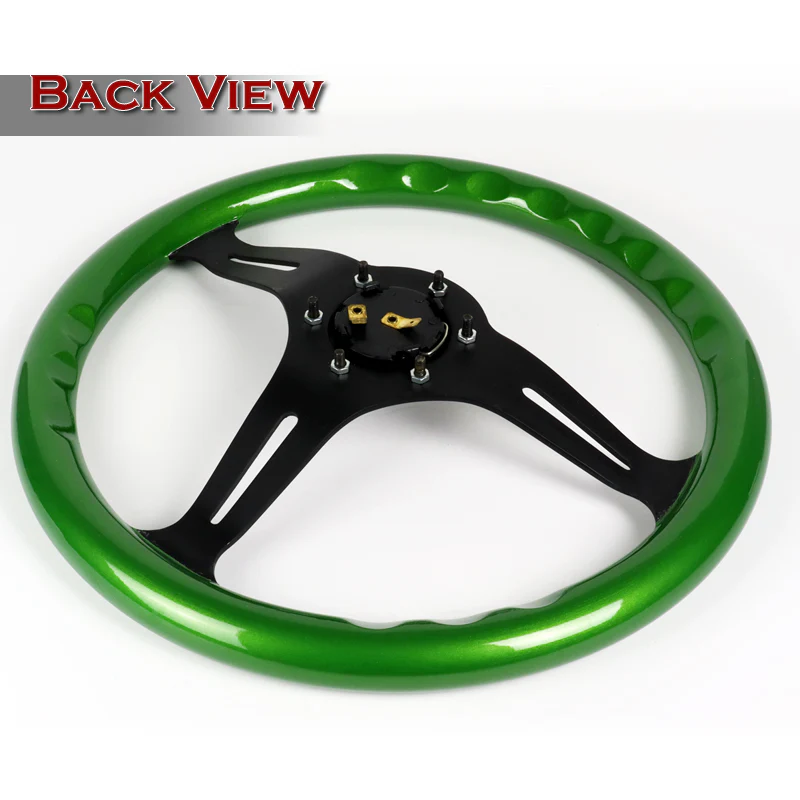 NRG 13.75" 350mm 6-Bolt Hole Green Classic Wood Grip Aluminum Finished 3-Spoke Steering Wheel ST-015BK-GN -Black Spoke - Image 4
